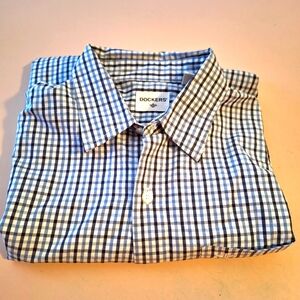 Dockers Blue and White Casual Button Down Shirt, Small CA#00342